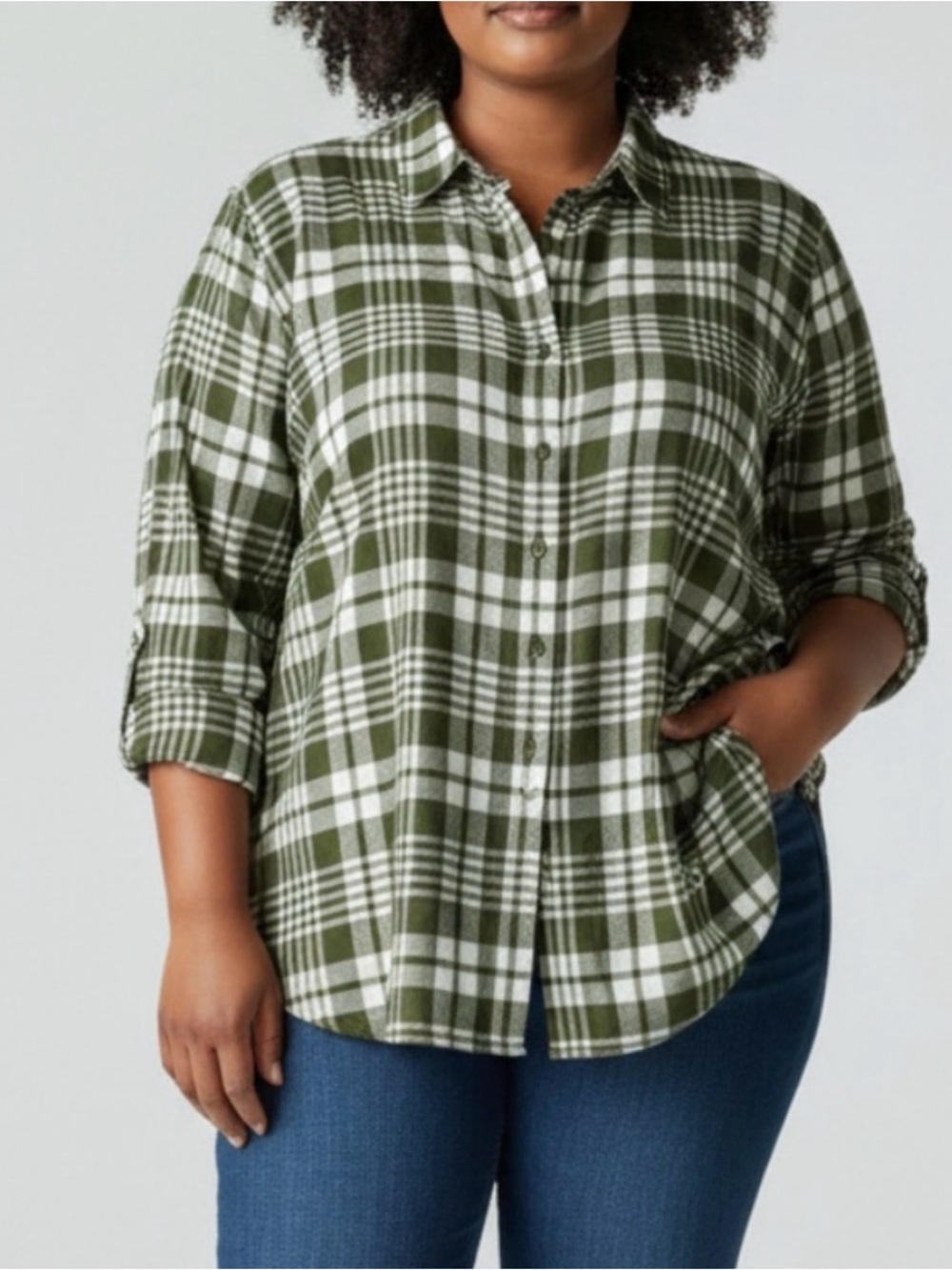 Talbots Olive & White Plaid Button-Down Shirt
